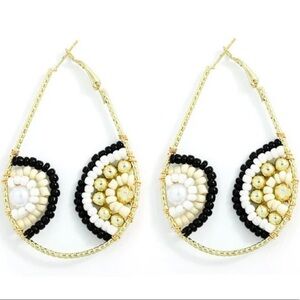 Gold Boho Water Drop Beaded Handmade Earrings